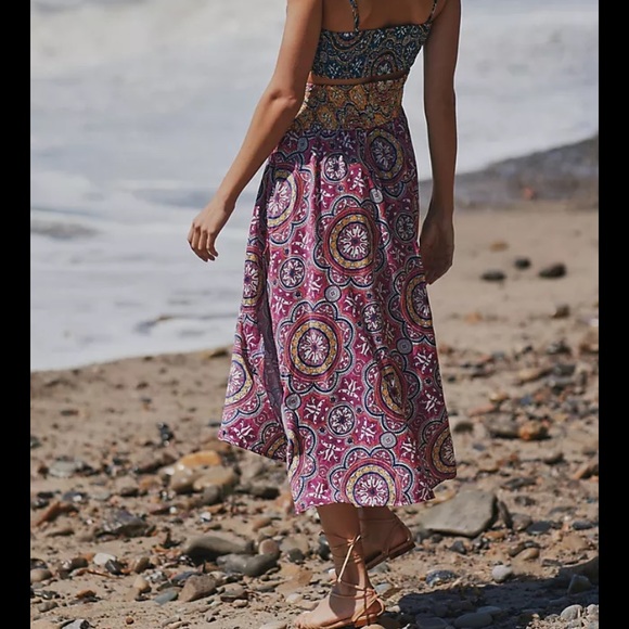 Anthropologie cut out one side smocked waist long dress size XL - NWT - Picture 2 of 11